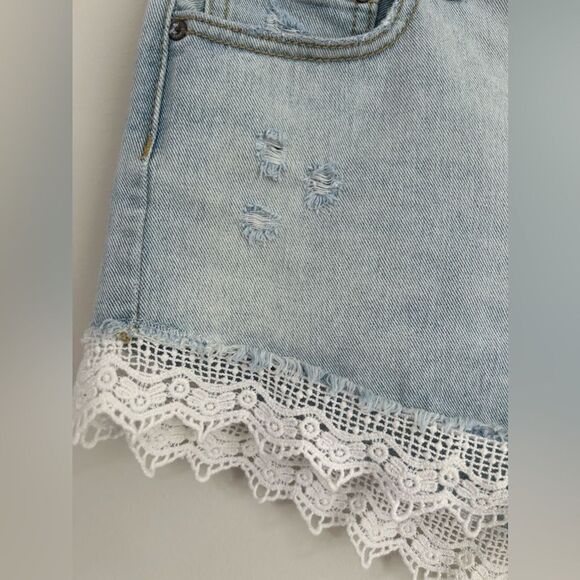 Free People Lace Trim Denim Jean Shorts - Picture 5 of 12